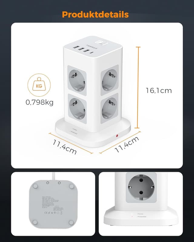 Thumbnail 6 de TESSAN 8 Fach Mehrfachsteckdose USB C 3600W
