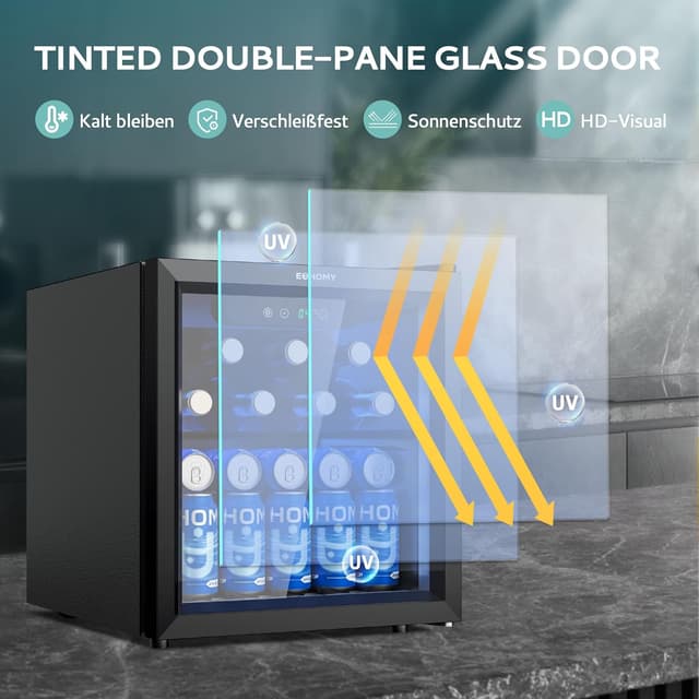 Detalle 2 de EUHOMY Getränkekühlschrank mit Glastür, 36 l für bis zu 55 Dosen, 43 dB, schwarz