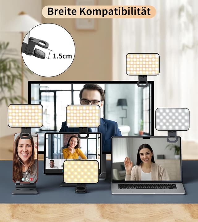 Detalle de TONEOF Selfie Licht mit 360° Drehclip – tragbares LED-Blitzlicht fürs Handy, 10 Helligkeitsstufen