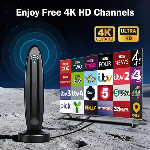 Detalle 2 de Indoor TV Aerial with Amplifier Signal Booster – 650+ Miles Long-Range for Freeview (18ft HD Cable)