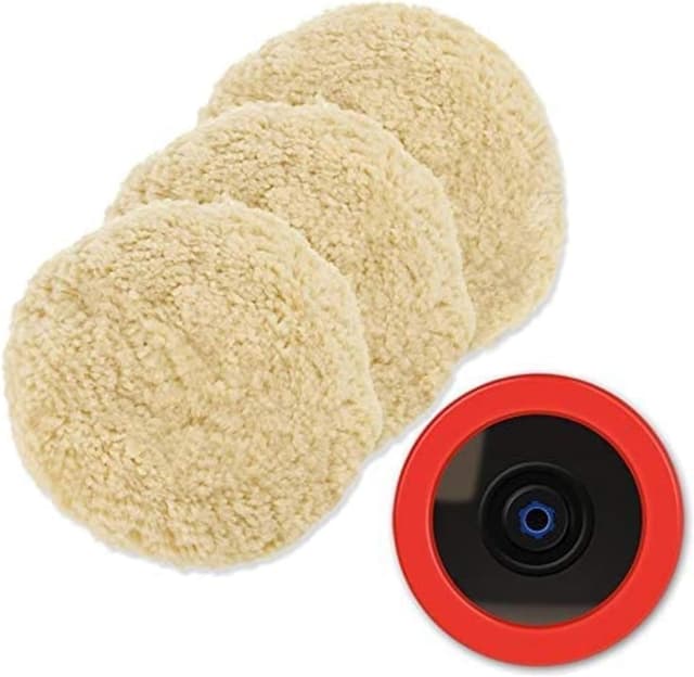 Detalle de SPTA 6" (150mm) 100% Natural Wool Polishing Pads (SPTA) — Hook & Loop Set, 4 pcs with 5/8-11 Backing Plate