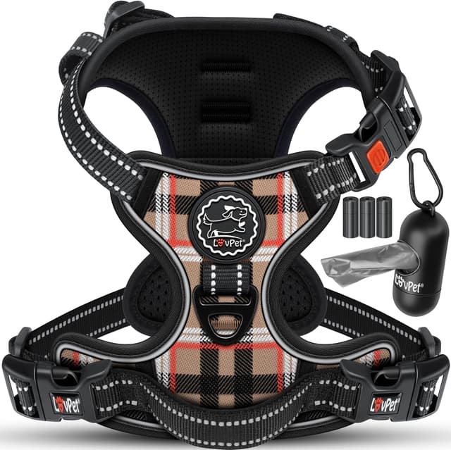 Detalle de LOVPET® No-Pull-Hundegeschirr ohne Zug & Würgen mit Griff, reflektierend – für kleine Hunde & Welpen (atmungsaktiv, weich) – Schwarz, M