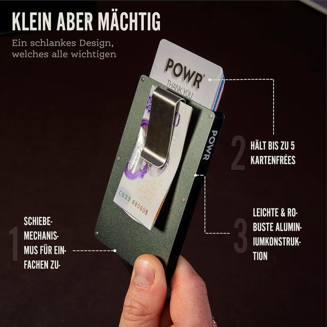 Detalle 2 de POWR Wallet Herren Metall Kartenhalter mit Münzfach – RFID-Blocker & Kartenetui für bis zu 8 Karten