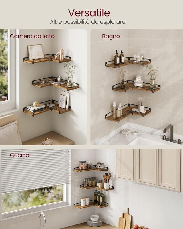 Detalle de VASAGLE Mensole Angolari a Forma di L LLS833KD01, set da 3 mensole galleggianti in stile industriale