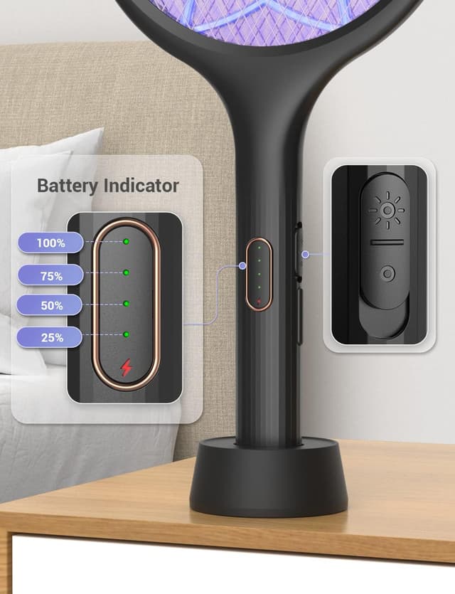 Detalle 1 de YISSVIC Electric Fly Swatter Racket with 4000V Grid (1500 mAh) – USB-C Charging, Indoor/Outdoor Bug Zapper