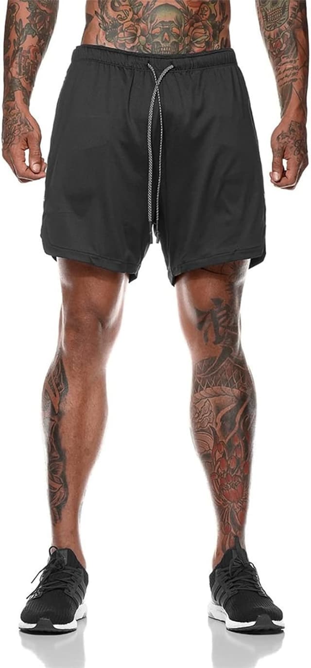 Detalle de Aisprts pantaloncini palestra uomo 2 in 1 con fodera in rete e 4 tasche