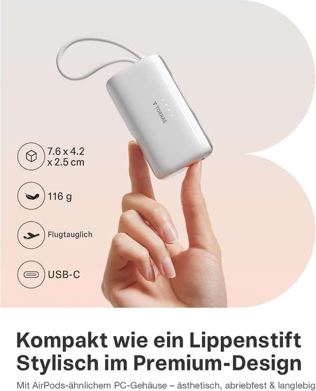 Detalle de TORRAS Mini Powerbank 5000 mAh 22,5 W