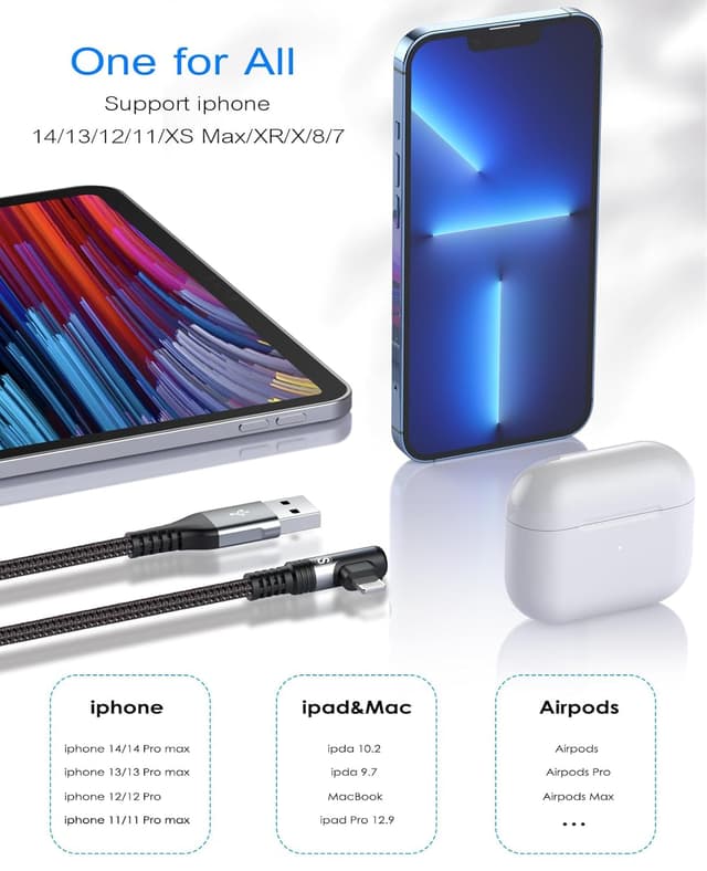 Detalle de SWECENT Cavo iPhone Lightning a 90° (2 pezzi da 2 m) certificato MFi per ricarica rapida e dati