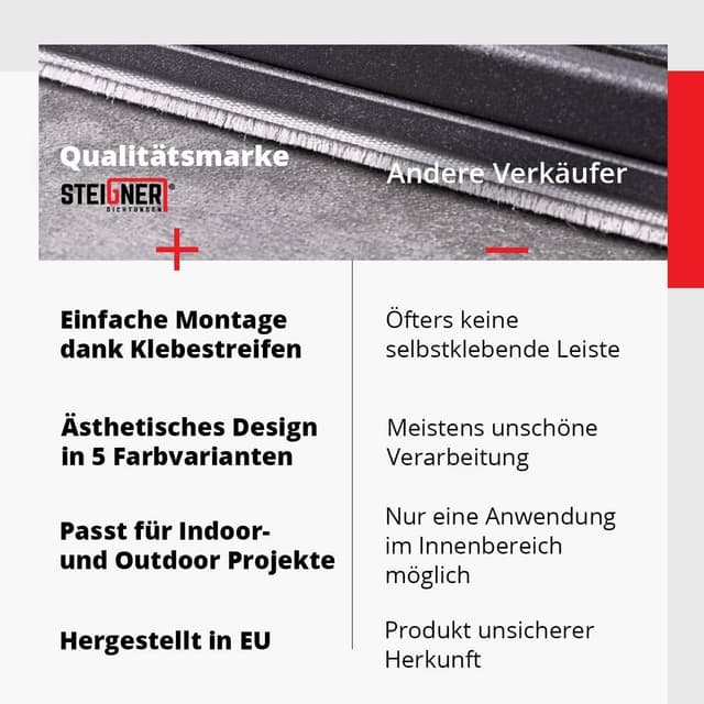 Thumbnail 1 de STEIGNER 10m joint brosse adhésif pour porte coulissante, hauteur 11 mm 🚪