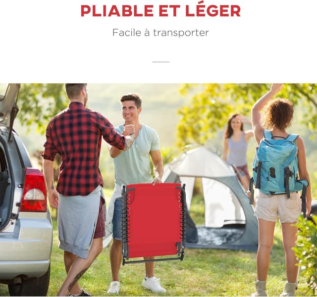 Detalle 2 de Outsunny Bain de soleil transat pliable à dossier multi-positions (noir/textilène rouge)