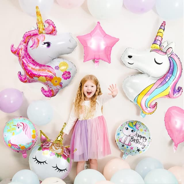 Detalle 2 de Einhorn Luftballon-Set „Zahl 3“ – 3D Folienballons XXL Set mit Regenbogen, Stern und Herz
