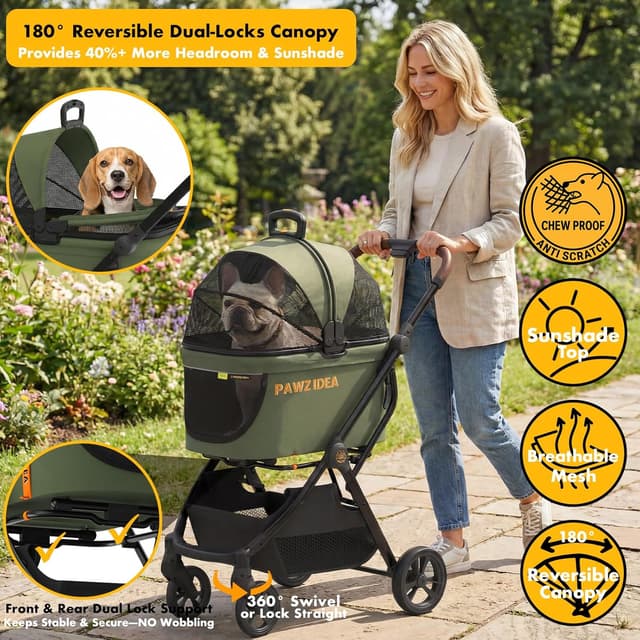 Detalle de PAWZIDEA 4-in-1 pet stroller, 10 lb foldable