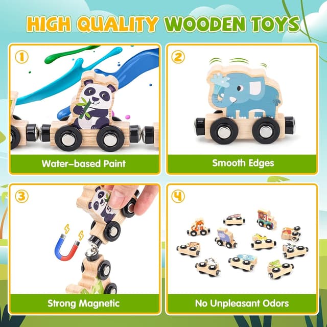 Detalle de Magnetic Wooden Train Set with Farm Animals for Toddlers 🚂