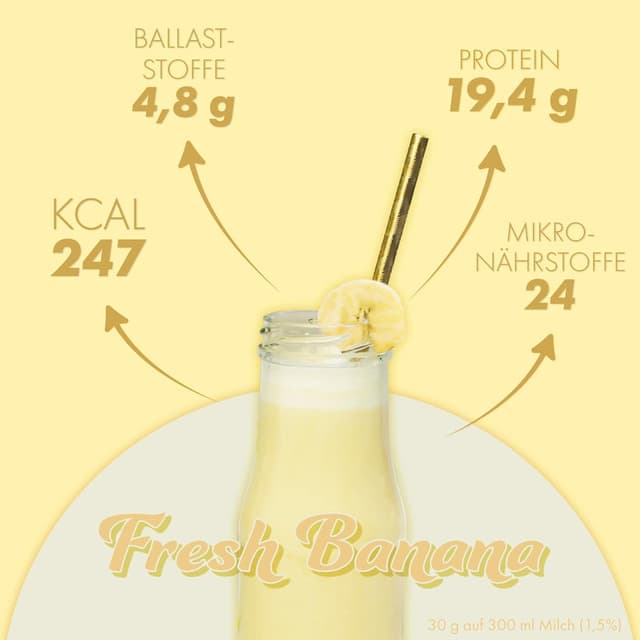 Detalle de VitalBody+ DailyShake Fresh Banana (450 g) – vegetarischer Mahlzeitenersatz zum Abnehmen, 250 kcal pro Shake