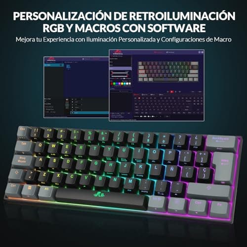 Thumbnail 7 de Rii RK802 teclado gaming mecánico 60% con RGB y 3 modos de conectividad (Cable / 2.4G / Bluetooth 5.0)