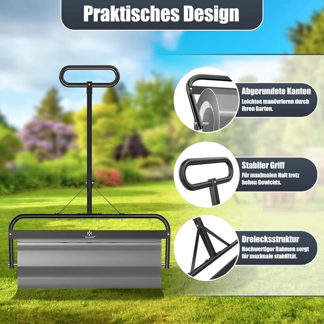 Detalle de KESSER® Rasenwalze Metall, befüllbar mit Wasser oder Sand (63 Liter) – 99 cm Arbeitsbreite, inkl. Handschuhe