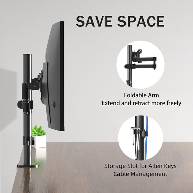 Detalle de Bracwiser MD7821 single fully adjustable standing desk monitor arm (800mm height, VESA 75/100)