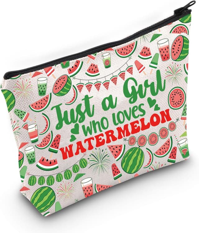Detalle de LEVLO Funny Watermelon Cosmetic Bag – cotton canvas zip pouch for watermelon lovers