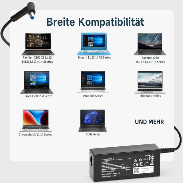 Detalle de HP Laptop Netzteil 65 W 19,5 V / 3,33 A (4,5 x 3,0 mm) – kompatibel mit vielen HP Modellen