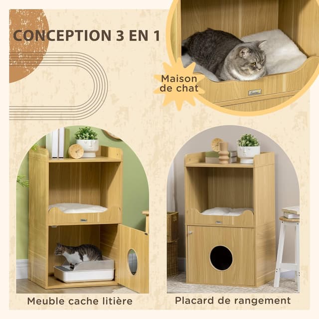 Detalle de PawHut Maison de toilette chat 60 x 45