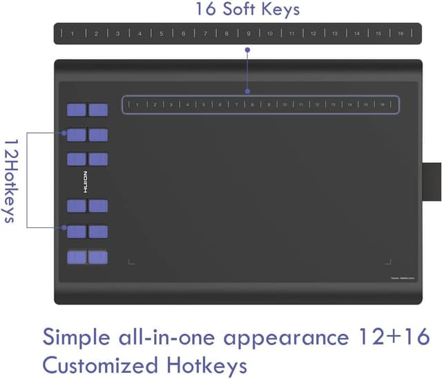 Detalle 2 de Huion Inspiroy H1060P drawing tablet (10×6.25 inch) with battery-free PW100 pen