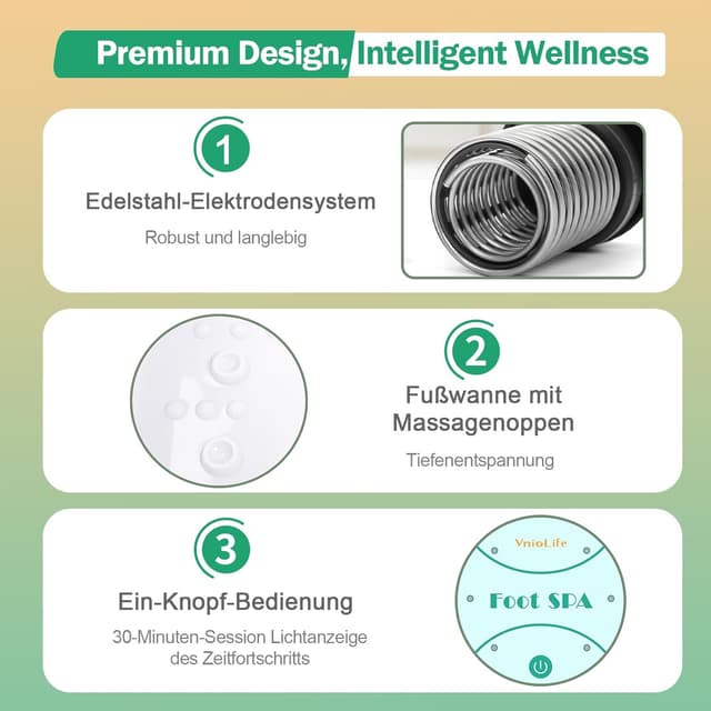 Detalle de VnioLife Ionen Fußbad fürs Detox – Ion Foot Bath mit Elektrolyse und 30-Minuten-Timer für Zuhause