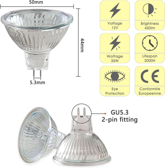 Detalle de Caldarax 8er Set MR16 GU5.3 35W Halogenstrahler 12V dimmbar, 2700K warmweiß (400 lm, 36°)