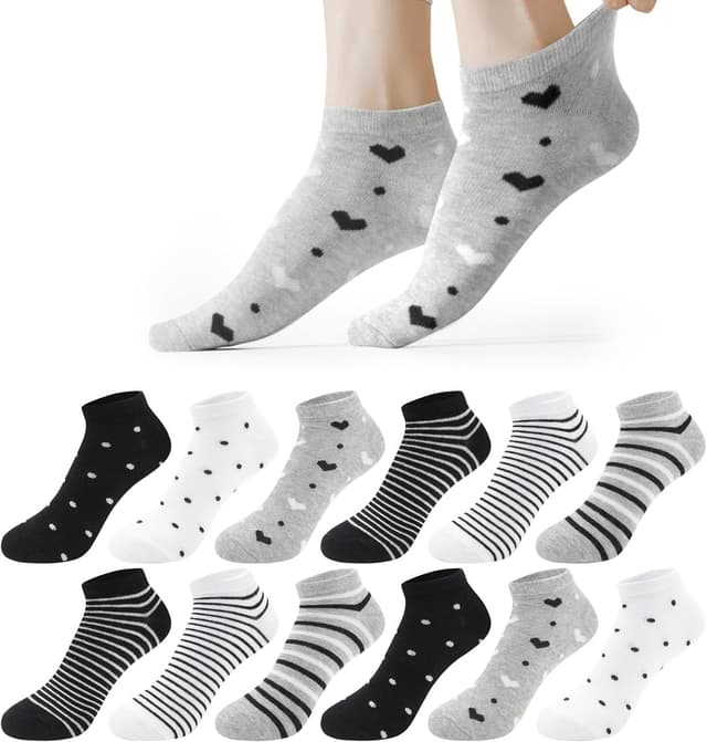 Detalle de Libella 12 paia di calzini donna corti in cotone (35-38 o 39-42) sportivi colorati con strisce e pois