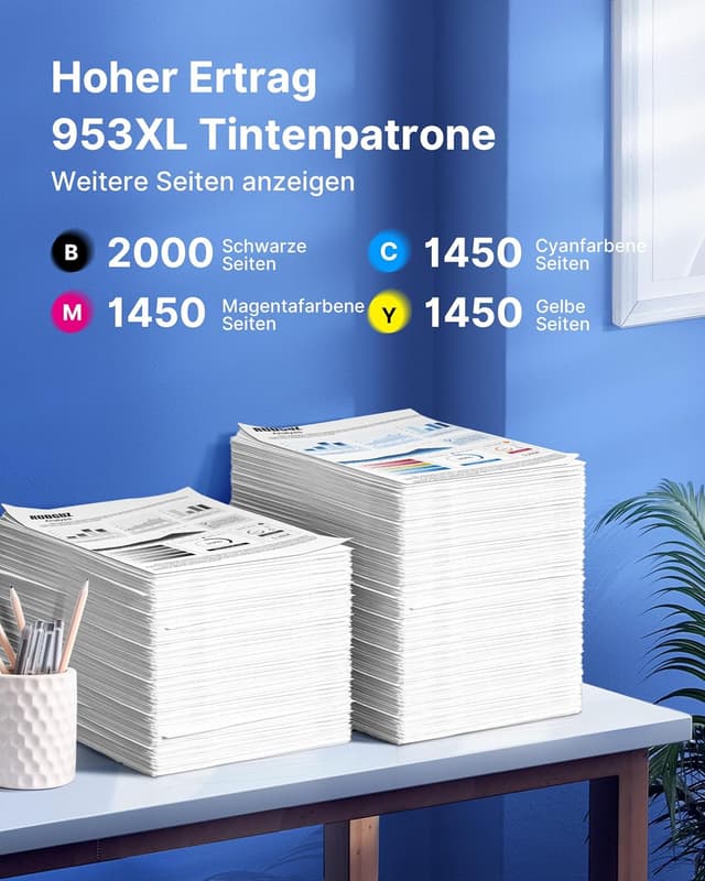 Detalle de RUDGUZ 953XL Druckerpatronen kompatibel für HP 953XL Multipack (4er-Pack) – Schwarz, Cyan, Magenta, Gelb