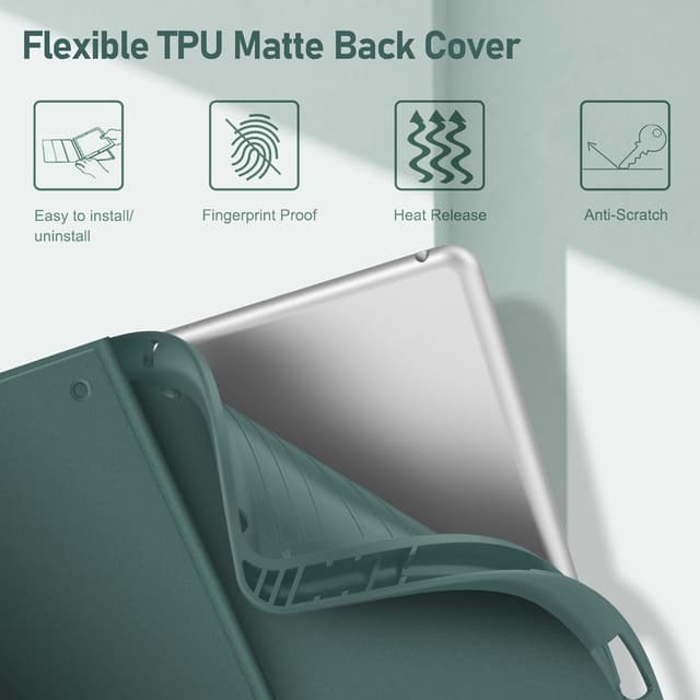 Detalle de FINTIE Tastatur Hülle für iPad 10,2 Zoll 7./8./9. Gen. (2019–2021) mit QWERTZ, Pencil-Halter & abnehmbarer Bluetooth-Tastatur – Dunkelgrün