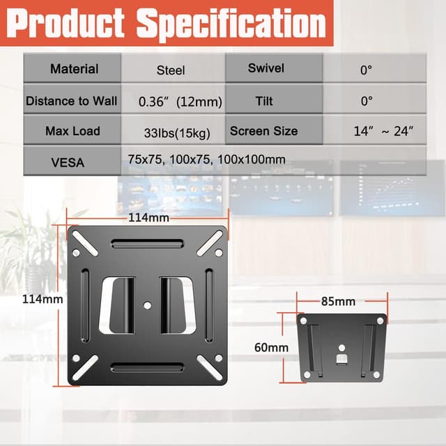 Detalle 2 de JXMTSPW VESA 100x100 wall mount 12mm