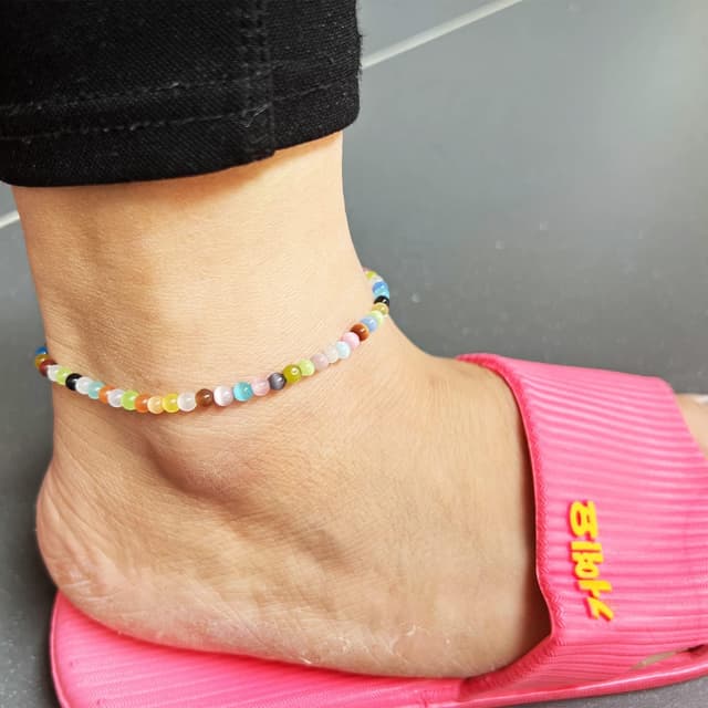 Detalle de Apocalyptic-K Damen Fußkettchen mit schwarzem Stein und Turmalin-Effekt (4 mm), 2er-Set