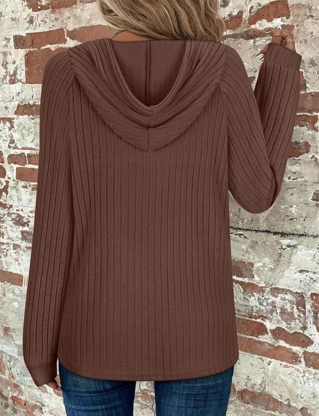 Detalle 2 de Syphiby women’s long sleeve hooded tunic jumper with drawstring, V-neck & button front