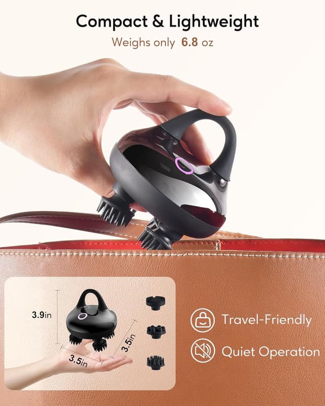 Detalle 2 de arboleaf elektrisches Kopfmassagegerät mit 12 Silikonköpfen, 3 Modi und IPX7 (Schwarz)