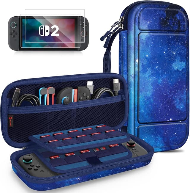 Detalle de FINTIE Étui pour Nintendo Switch 2 (2025) avec 2 verres trempés et protection EVA — ciel étoilé