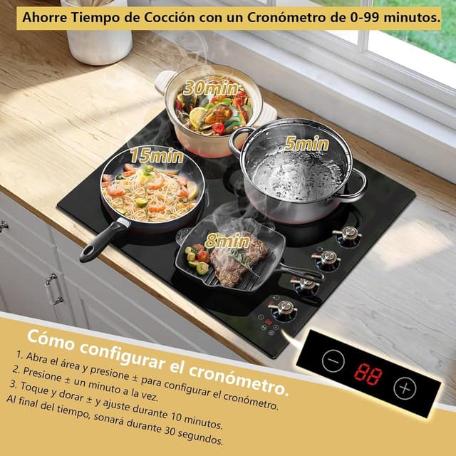 Detalle 2 de Glaskeramikkochfeld 4 Platten mit Drehknopf 60 cm