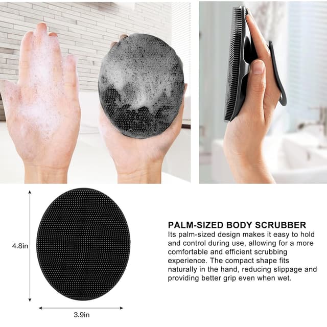 Detalle de INNERNEED Weicher Körperschrubber aus Silikon (schwarz) – Handbürste für sanftes Peeling & Massage in der Dusche