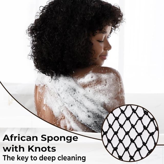 Detalle de African Net Sponge Authentic – 2 Pack Body Back Scrubber Bath Sponges (Black & Blue)