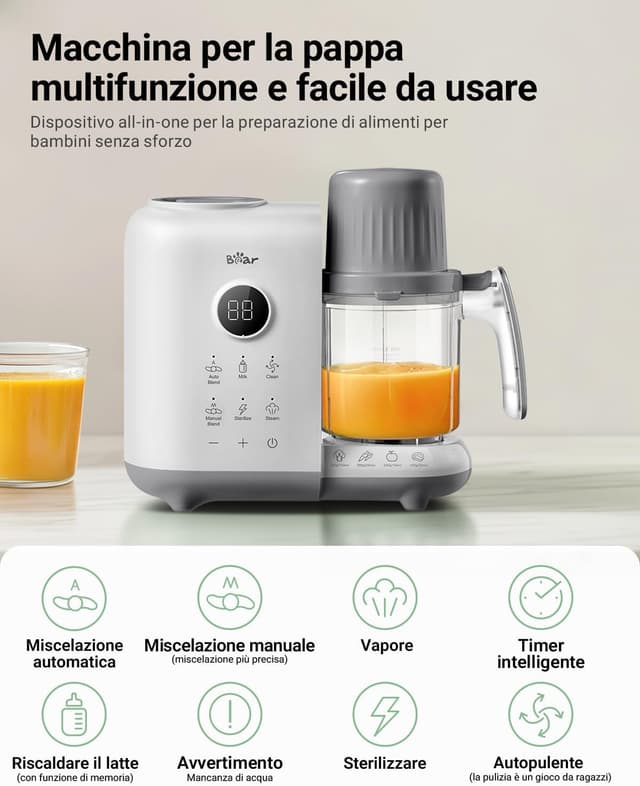 Detalle 2 de Bear Robot Cuiseur Mixeur Bébé avec panier vapeur 500 ml, désinfection et nettoyage automatique (sans BPA)
