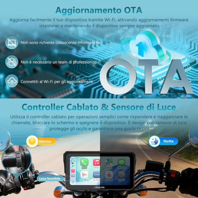 Thumbnail 6 de Carpuride W602S Pro Schermo per moto CarPlay con Bluetooth, 6,25" touch impermeabile e controller cablato