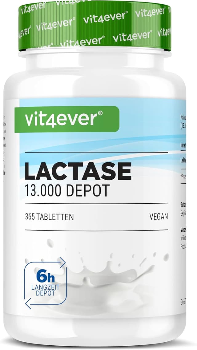 Detalle de vit4ever Laktase 13.000 Depot – 365 Tabletten mit Sepismart® Slow Release (vegan)