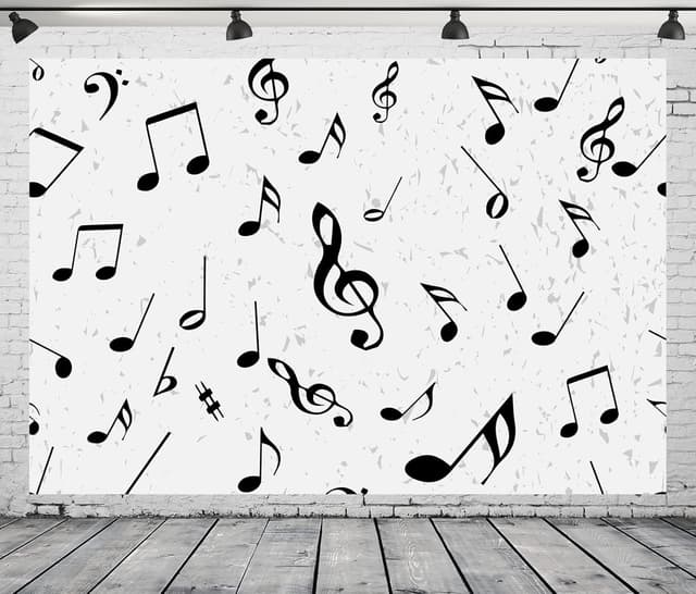Detalle de BELECO 2.1 x 1.5m fabric music note backdrop (black & white) for photoshoots and parties