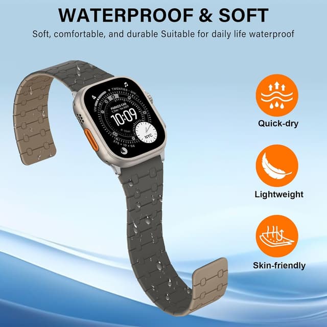Detalle de Sixmoat double-sided magnetic straps for Apple Watch (49mm–42mm) in Gray-Coffee