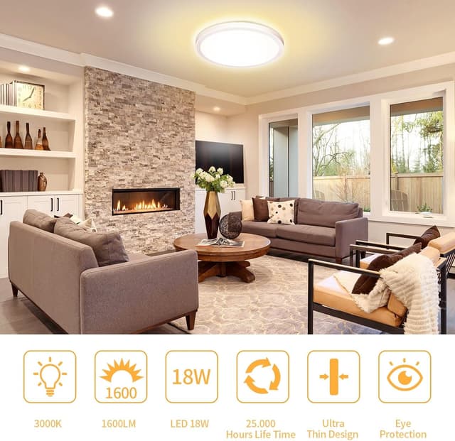 Detalle de Swoieltr LED-Deckenlampe flach rund 18 W, 3.000 K, 1.600 lm, IP44 (Ø 223 mm)