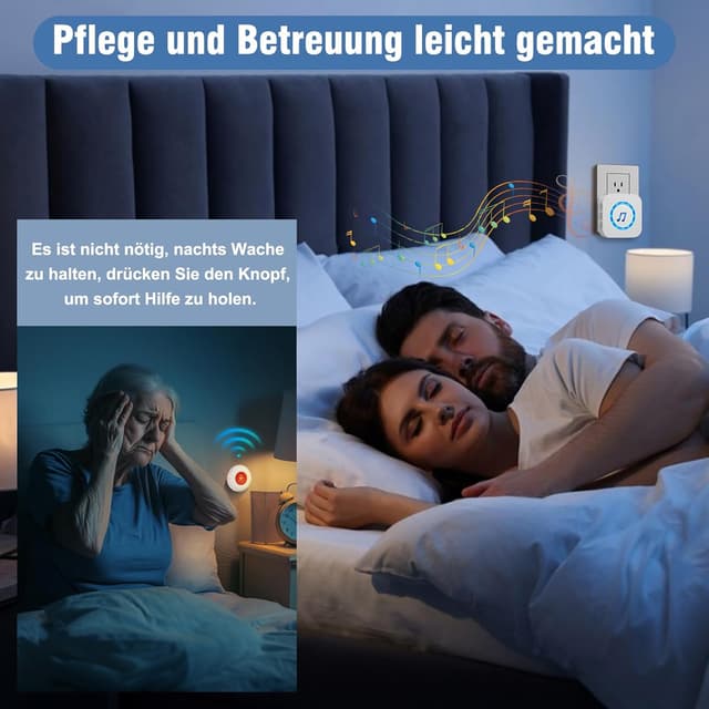 Detalle de ChunHee Notrufknopf für Senioren – kabelloser Funk-Alarm mit Empfänger für SOS-Pflegebedürftige
