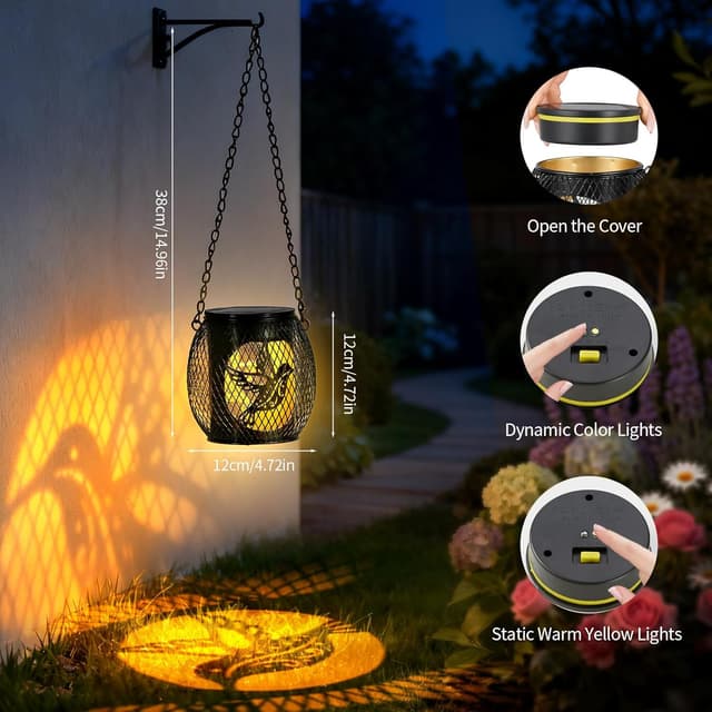 Detalle 1 de Solar outdoor garden bird hanging lanterns – 2 pack solar lights (IP65 waterproof)