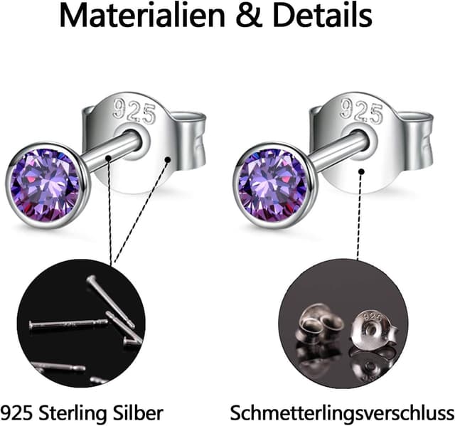 Detalle de Damen Ohrstecker aus Sterling Silber 925 – 3er Set Klein mit Zirkonia (2/3/4 mm)