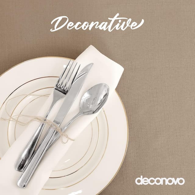 Detalle de Deconovo tovaglia impermeabile rettangolare in poliestere 130x280 cm tinta unita Taupe chiaro