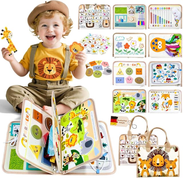 Thumbnail 6 de Sumtoco Busy Board „Dinosaurier“ – Montessori-Spielzeug 1–4 Jahre, 9-in-1 Filz-Quiet-Book