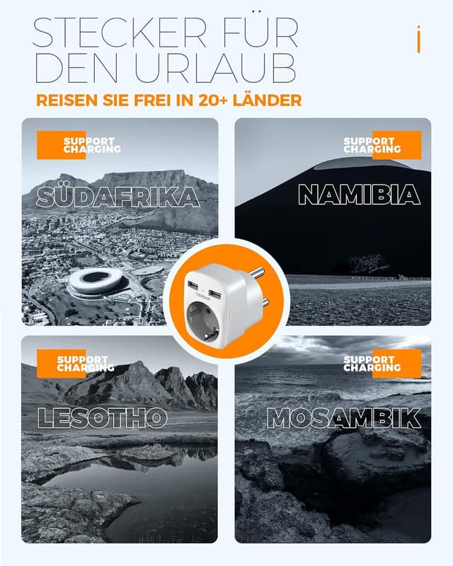 Detalle 2 de TESSAN Adaptateur Afrique du Sud 2 Pack 2500W